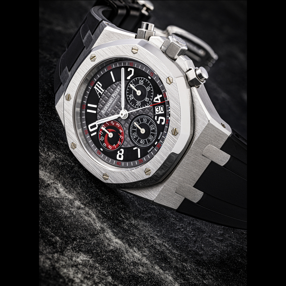 AUDEMARS PIGUET. A STAINLESS STEEL LIMITED EDITION AUTOMATIC CHRONOGRAPH WRISTWATCH WITH DATE