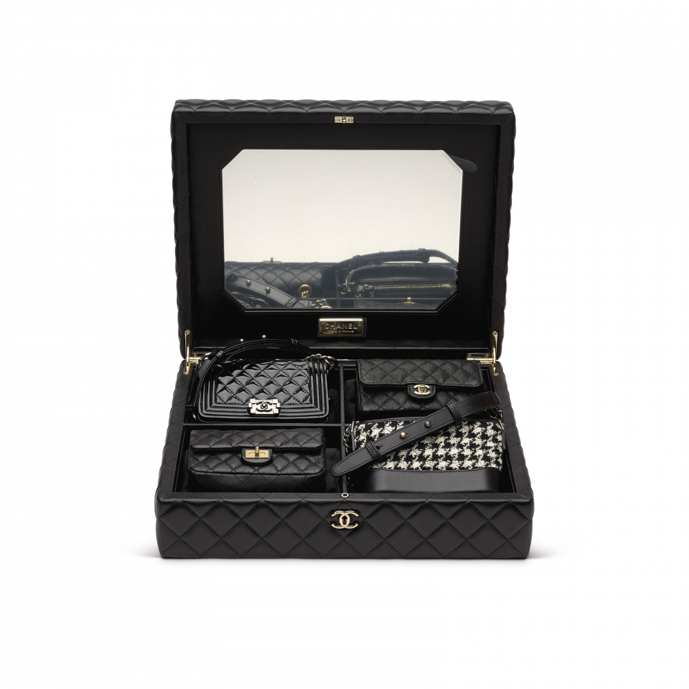 A LIMITED EDITION SET OF FOUR MINI BAGS WITH BLACK QUILTED LAMBSKIN LEATHER BOX