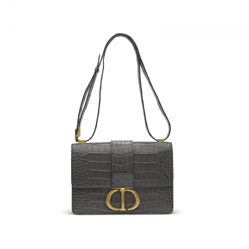 A MATTE GREY ALLIGATOR 30 MONTAIGNE BAG WITH GOLD HARDWARE