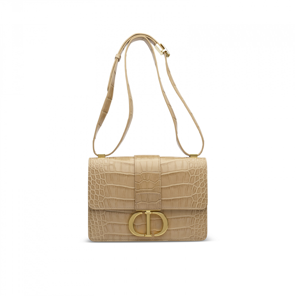 A MATTE BEIGE CROCODILE 30 MONTAIGNE WITH GOLD HARDWARE - DIOR