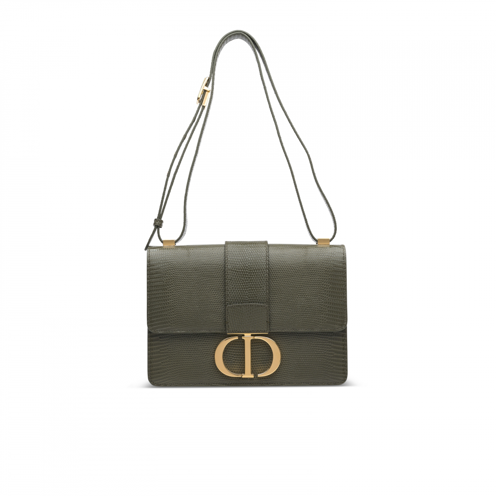A SHINY GREEN LIZARD 30 MONTAIGNE WITH GOLD HARDWARE - DIOR