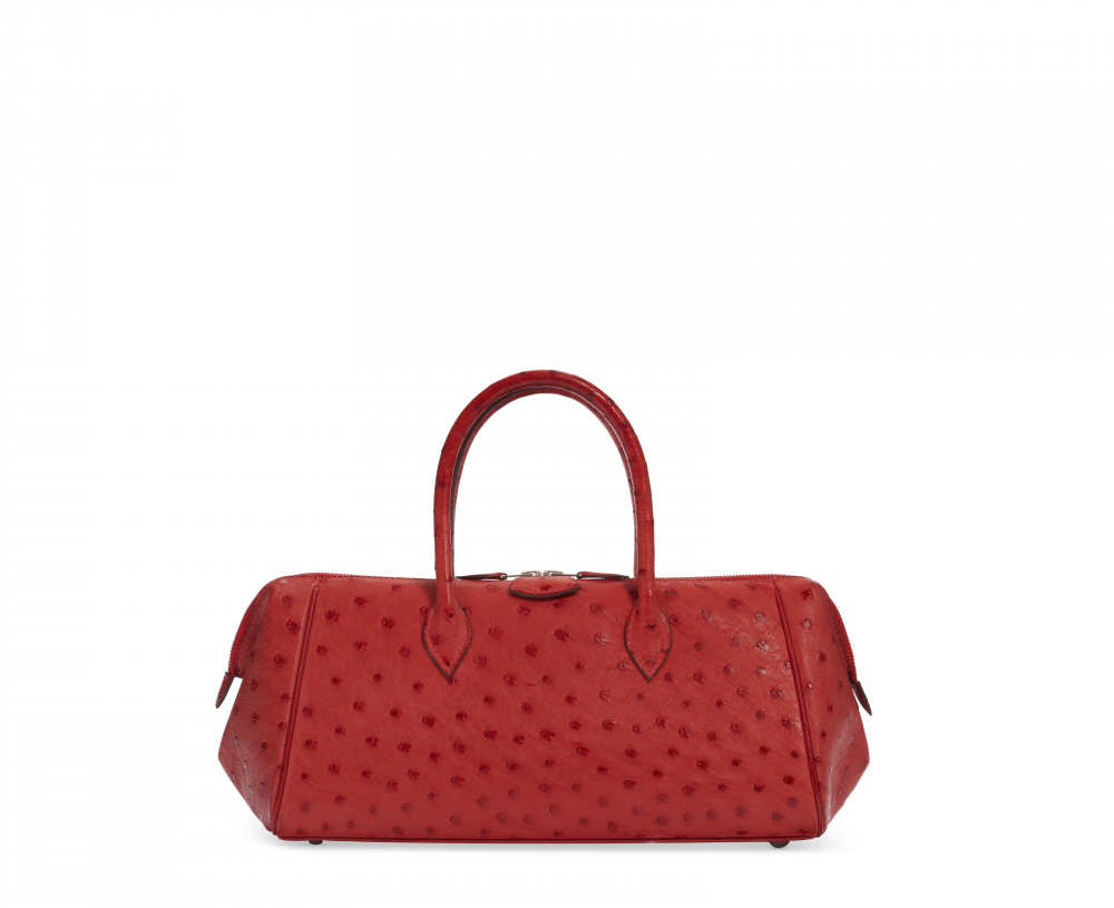 A ROUGE VIF OSTRICH PARIS-BOMBAY 27 WITH PALLADIUM HARDWARE - HERMÈS
