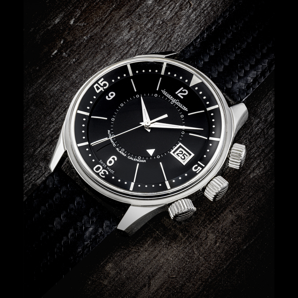 JAEGER-LECOULTRE. A RARE PLATINUM LIMITED EDITION AUTOMATIC ALARM WRISTWATCH WITH SWEEP CENTRE SECONDS AND DATE