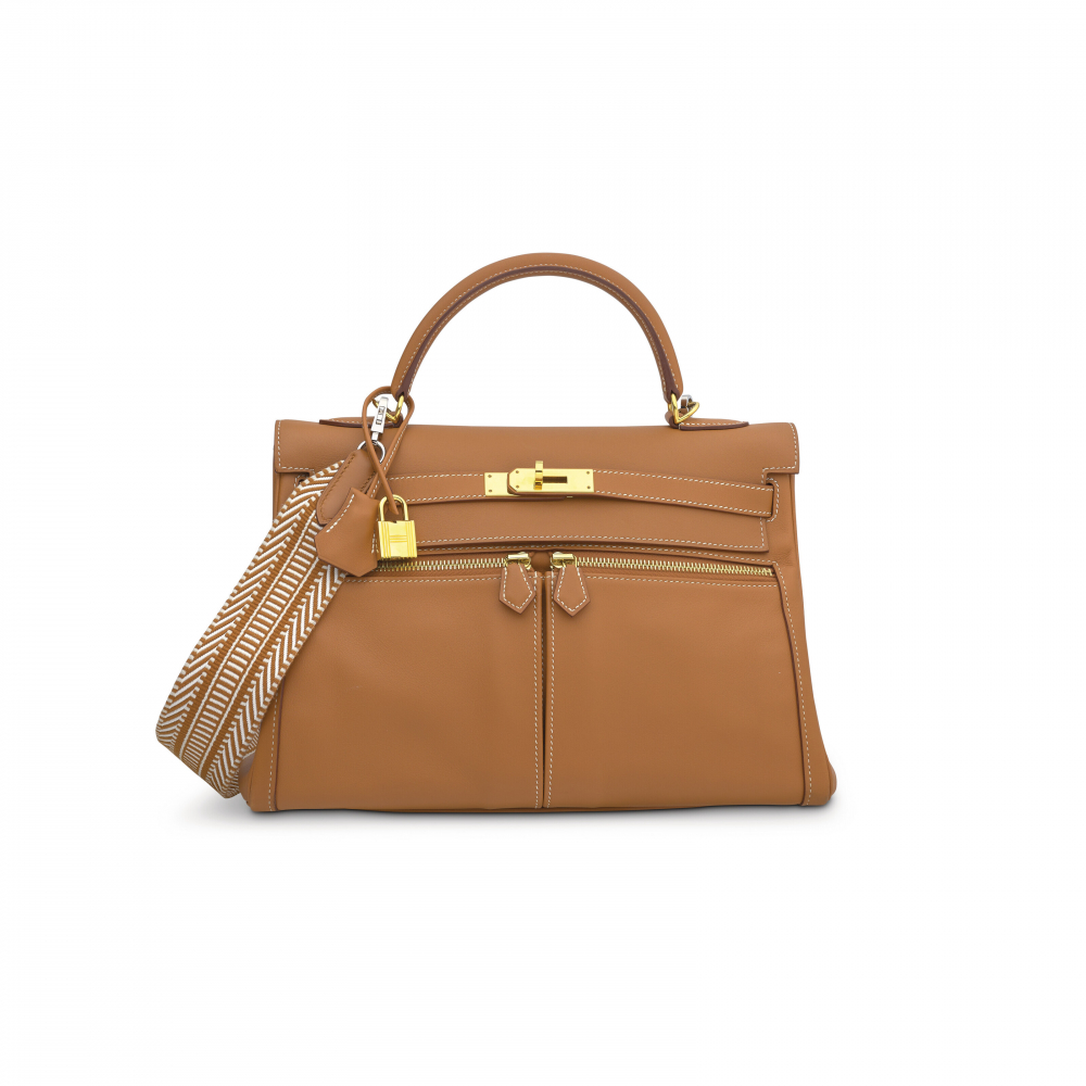 Hermès Chocolate Box Calf Leather & Canvas Kelly Lakis 35 Bag – FashionsZila
