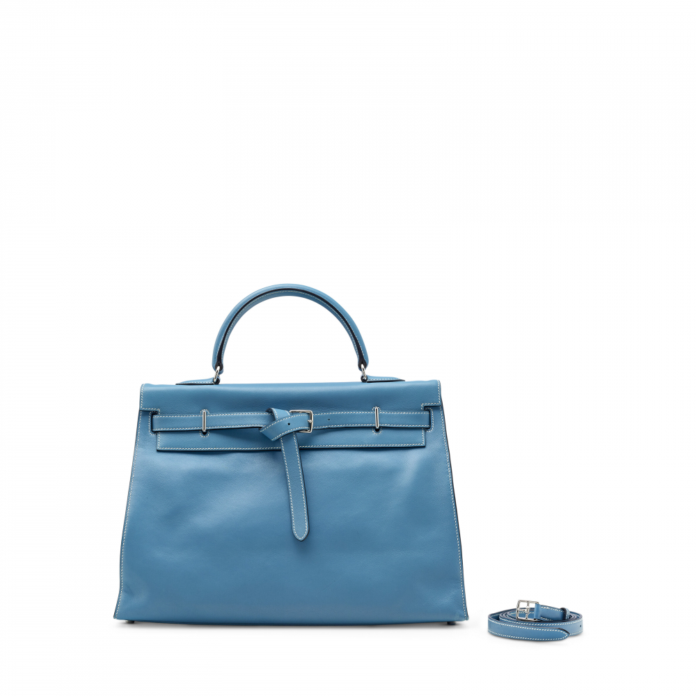 A BLEU JEAN SWIFT LEATHER KELLY FLAT 35 WITH PALLADIUM HARDWARE - HERMÈS