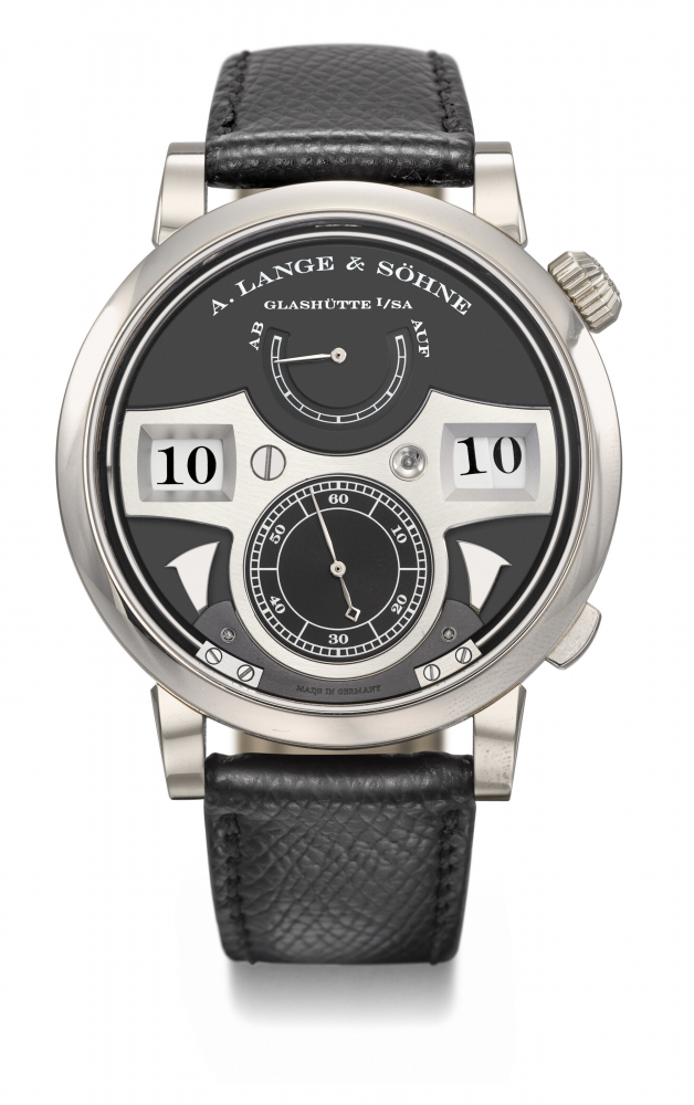 A. LANGE & SOHNE. AN EXCEPTIONAL AND IMPRESSIVE 18K WHITE GOLD STRIKING TIME WRISTWATCH WITH DIGITAL TIME DISPLAY, POWER RESERVE INDICATION AND HACK FEATURE