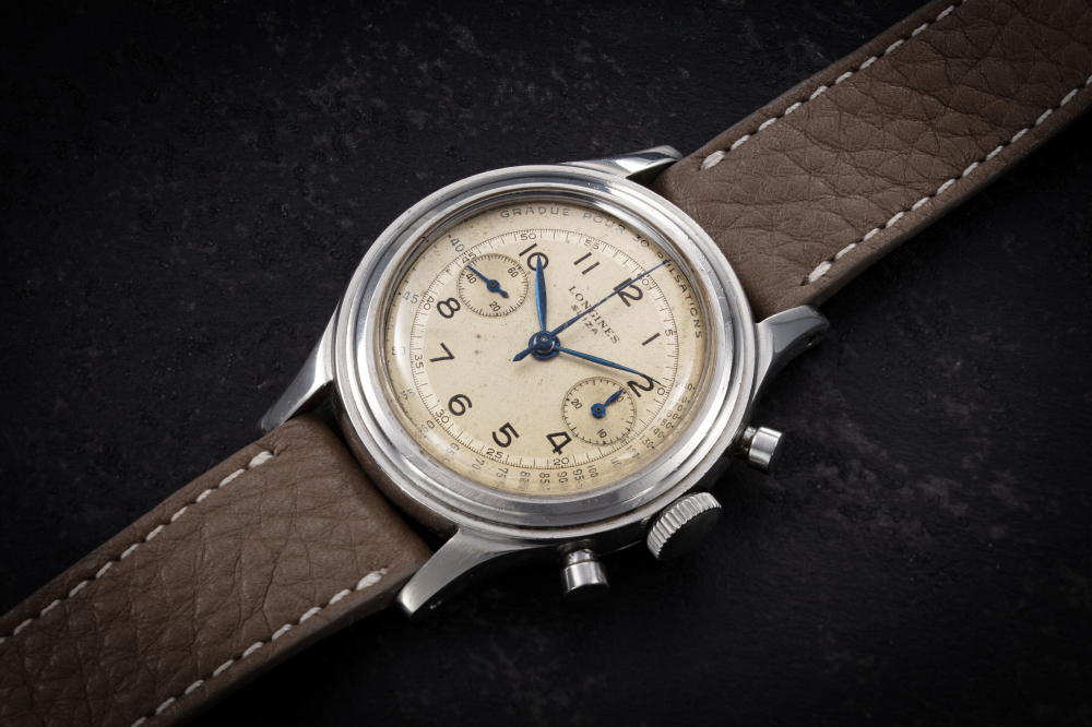 LONGINES, REF. 5415 13ZN, A RARE STEEL FLYBACK CHRONOGRAPH WITH TWO-TONE SILVERED SECTOR DIAL - CASE