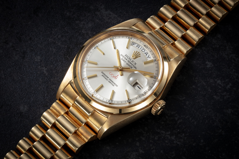 ROLEX, DAY-DATE REF. 1802 ‘QABOOS’, A RARE AND IMPORTANT GOLD AUTOMATIC WRISTWATCH WITH THE SIGNATURE OF SULTAN QABOOS BIN SAID, CASE NUMBER: 3’781’730 | Christie’s