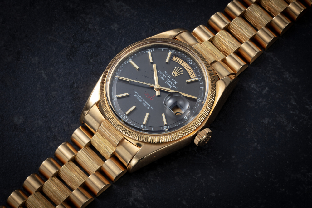ROLEX, DAY-DATE REF. 1807 'QABOOS', A FINE AND RARE GOLD WRISTWATCH WITH SIGNATURE OF SULTAN QABOOS BIN SAID, CASE NUMBER: 3'746'190 | Christie’s