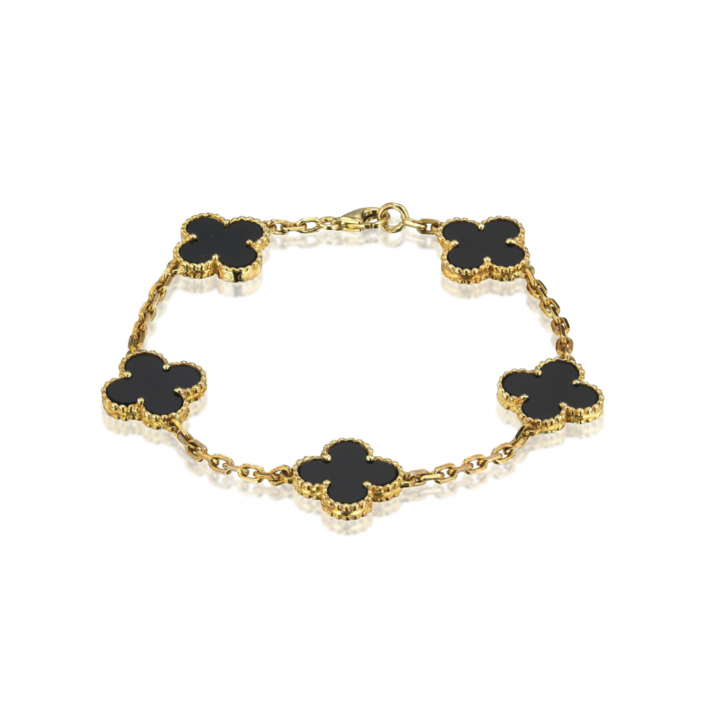 NO RESERVE - VAN CLEEF & ARPELS 'ALHAMBRA' ONYX AND GOLD BRACELET -