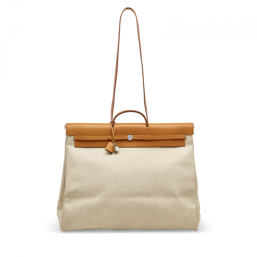 A VACHE NATURELLE & TOILE H CABINE HERBAG WITH PALLADIUM HARDWARE - HERMÈS