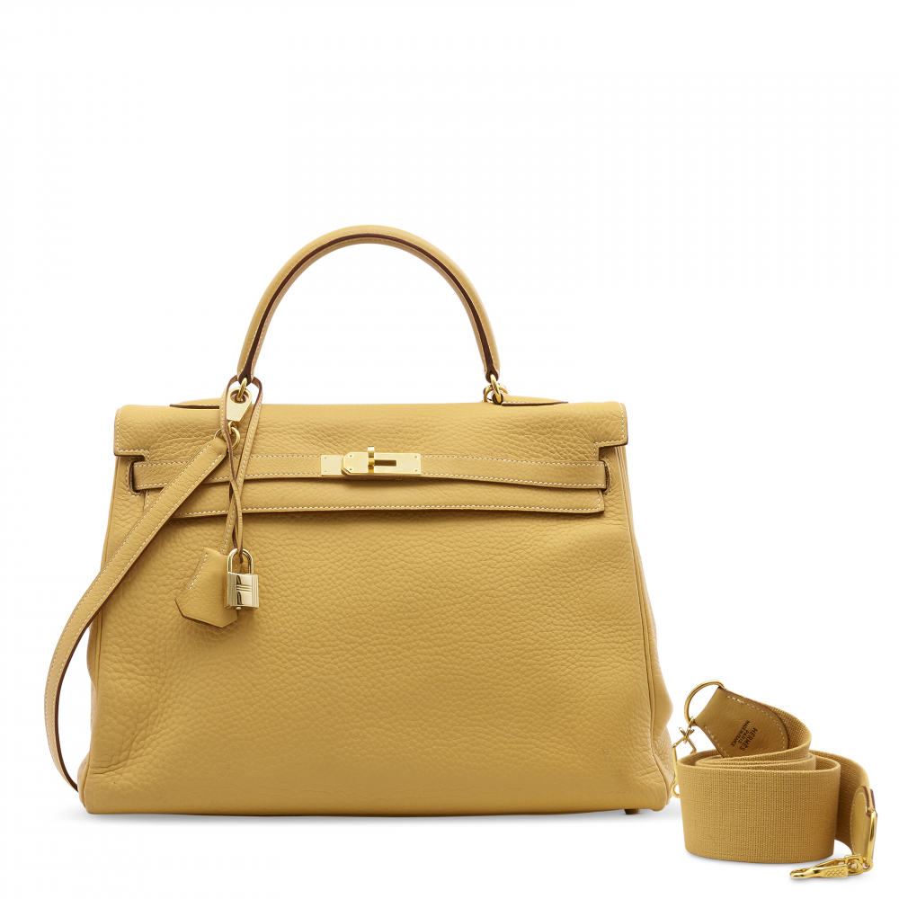 Kelly 35 leather handbag Hermès Beige in Leather - 34840944