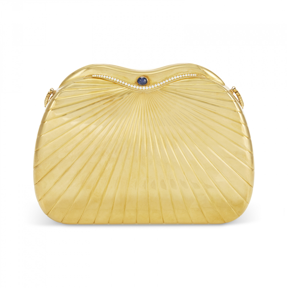 CARTIER SAPPHIRE, DIAMOND AND GOLD EVENING BAG -