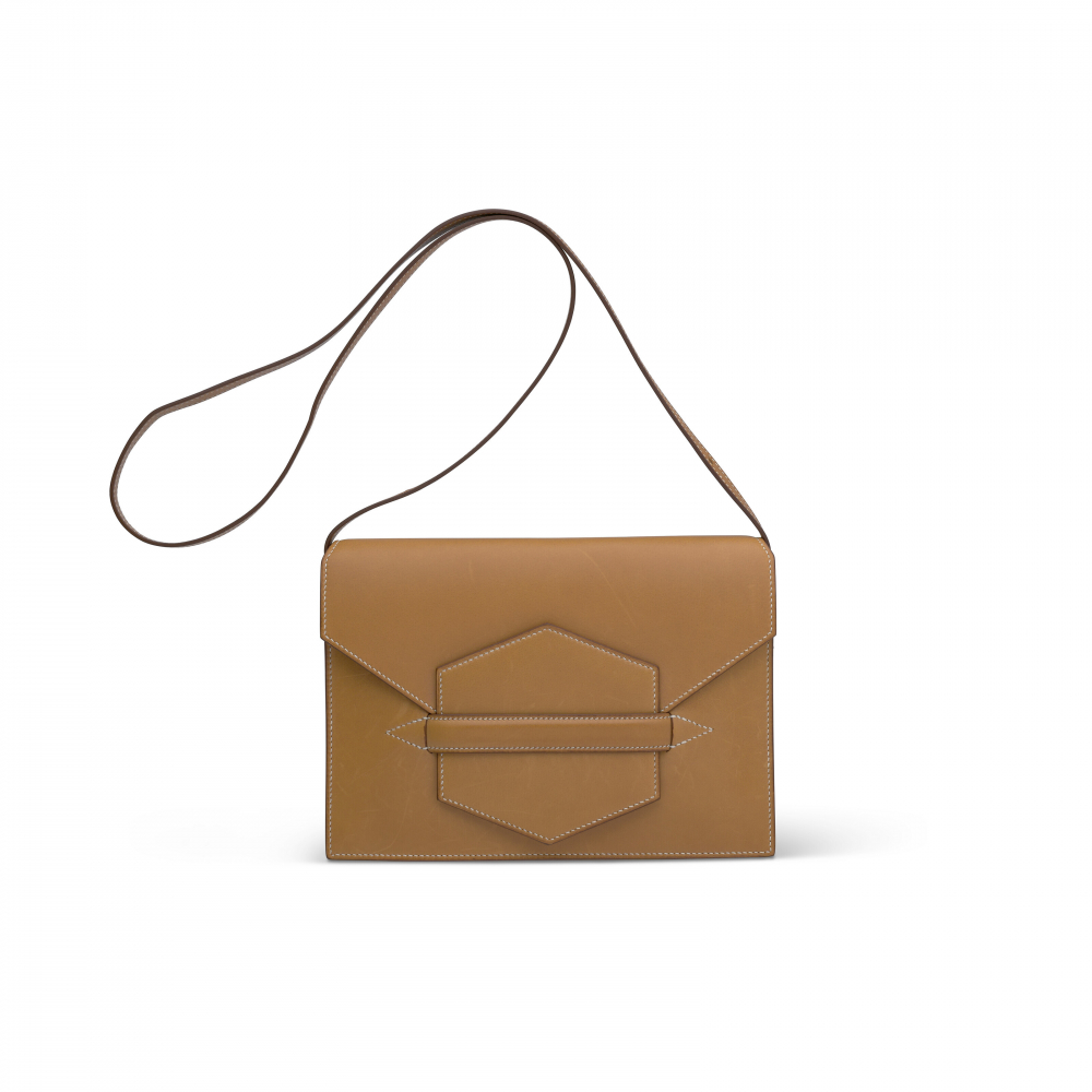 A FAUVE BARÉNIA LEATHER FACO CLUTCH WITH PALLADIUM HARDWARE - HERMÈS