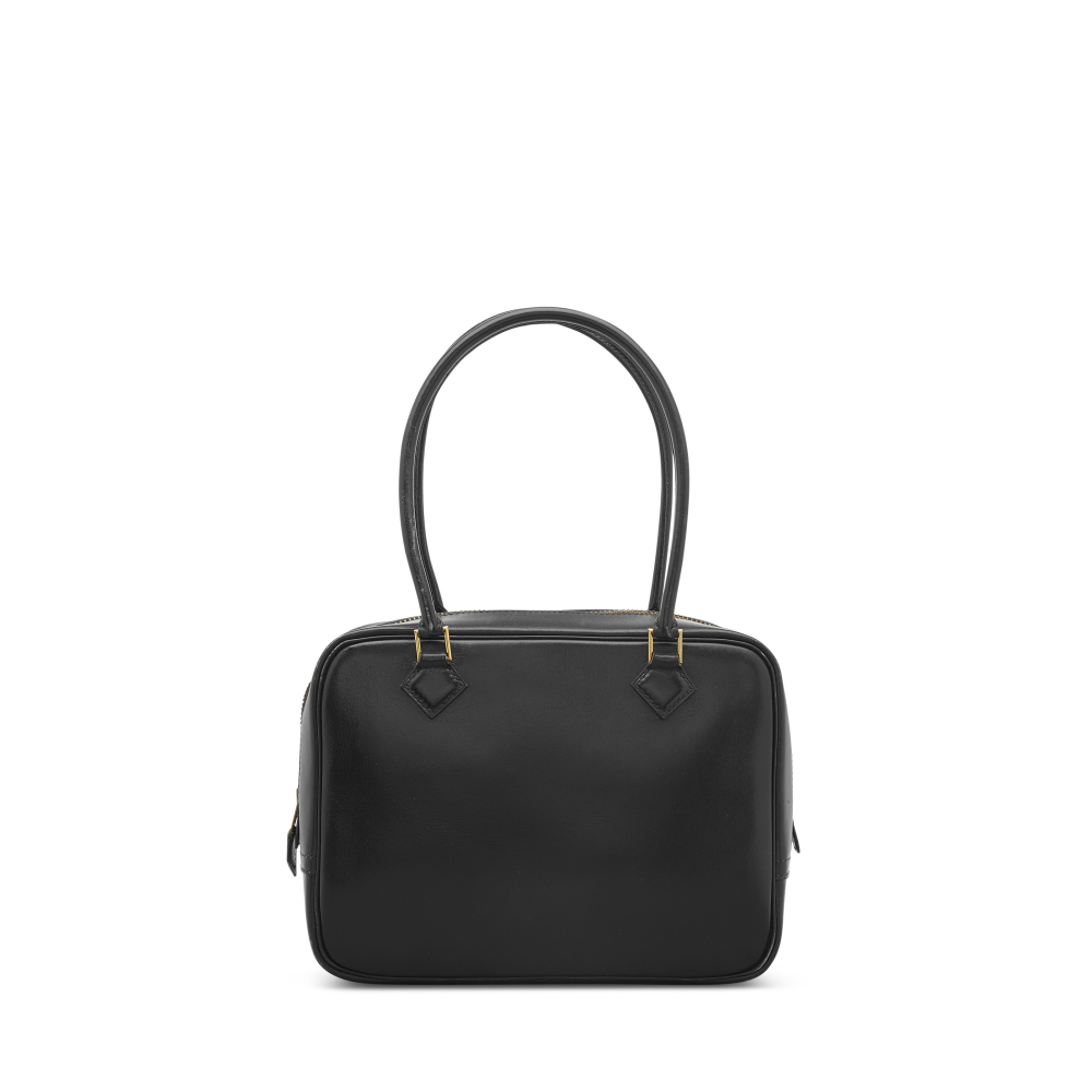 A BLACK BOX CALF LEATHER MINI PLUME WITH GOLD HARDWARE