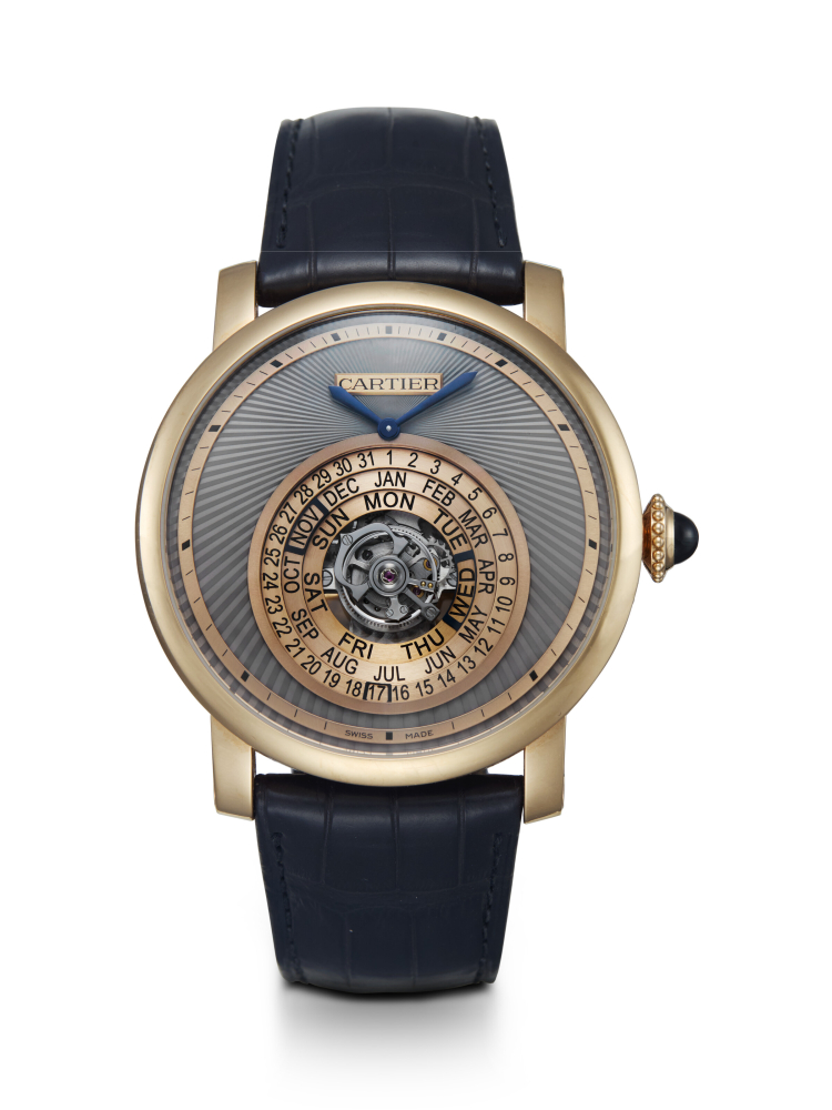 CARTIER, ROTONDE DE CARTIER ASTROCALENDAIRE, A RARE AND INVENTIVE LIMITED EDITION GOLD TOURBILLON WITH MULTI-TIER CIRCULAR PERPETUAL CALENDAR DISPLAY