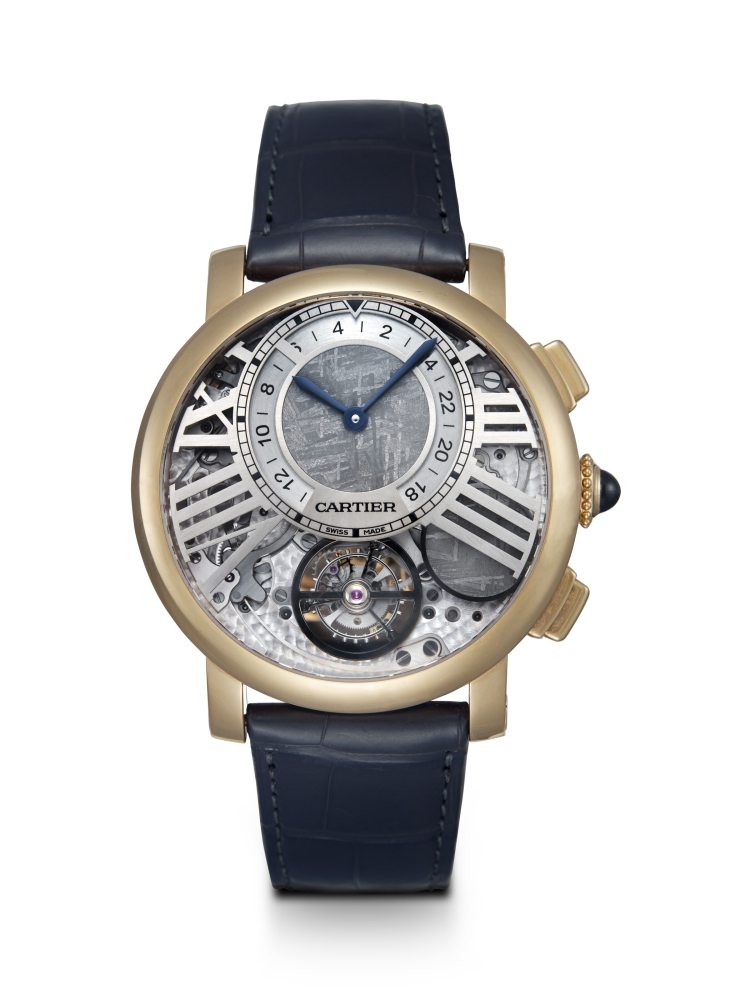 CARTIER, ROTONDE DE CARTIER EARTH AND MOON, AN EXTREMELY RARE LIMITED EDITION GOLD TOURBILLON WRISTWATCH WITH ON-DEMAND METEORITE MOONPHASE DISPLAY