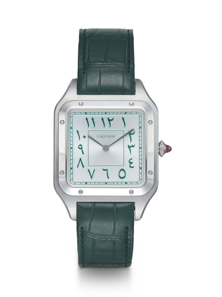 CARTIER, SANTOS DUMONT XL REF. 3406B, A LIMITED EDITION PLATINUM MANUAL-WINDING WRISTWATCH WITH EASTERN ARABIC NUMERALS
