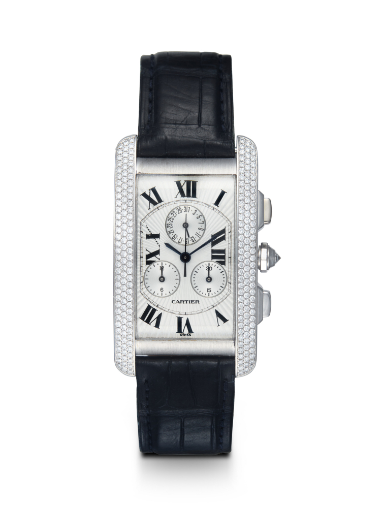 CARTIER, TANK AMERICAINE REF. 2339, A GOLD AND DIAMOND-SET QUARTZ CHRONOGRAPH WRISTWATCH
