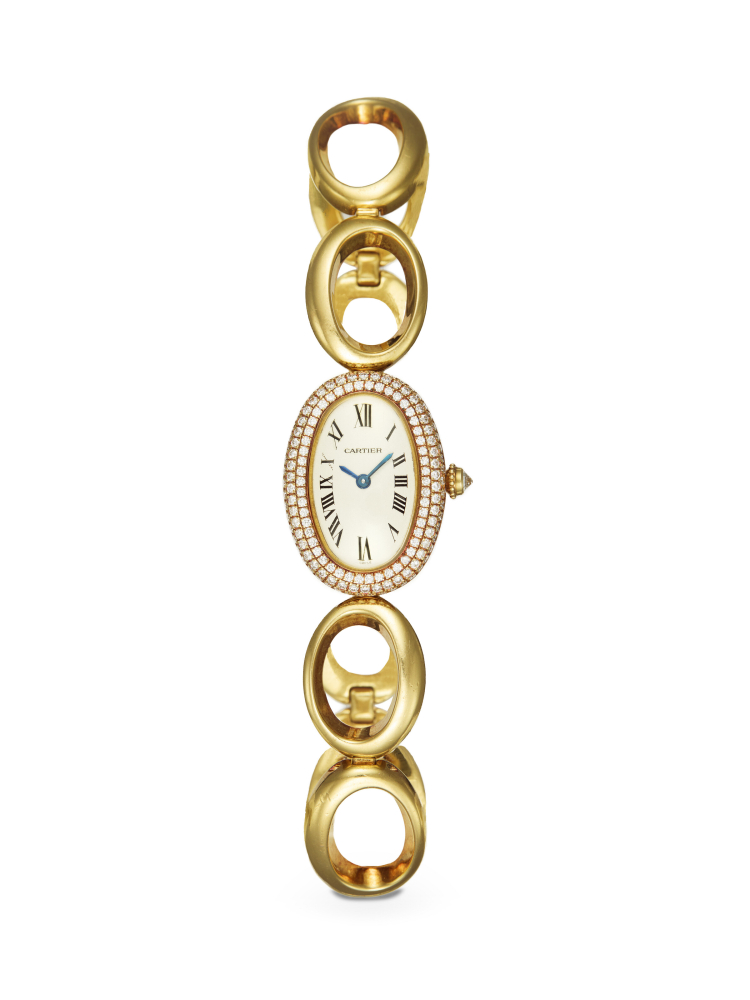 CARTIER, BAIGNOIRE REF.1967, AN ATTRACTIVE GOLD AND DIAMOND-SET BRACELET WATCH