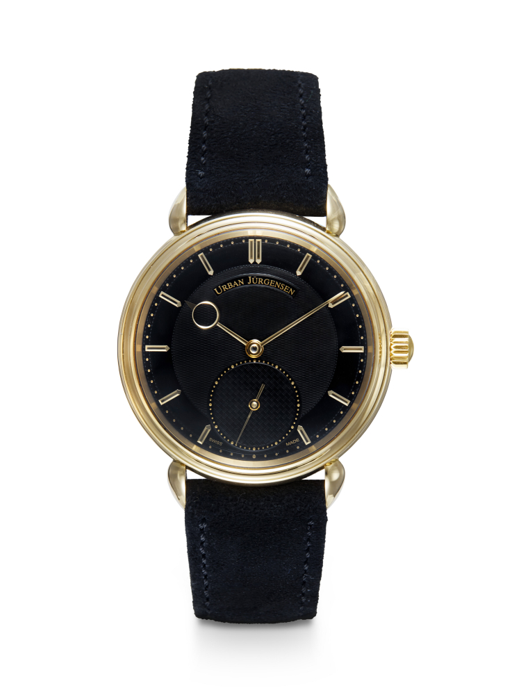 URBAN JÜRGENSEN REF. 1140 YG, A RARE AND ELEGANT GOLD MANUAL-WINDING WRISTWATCH WITH TEARDROP LUGS AND GUILLOCHE DIAL