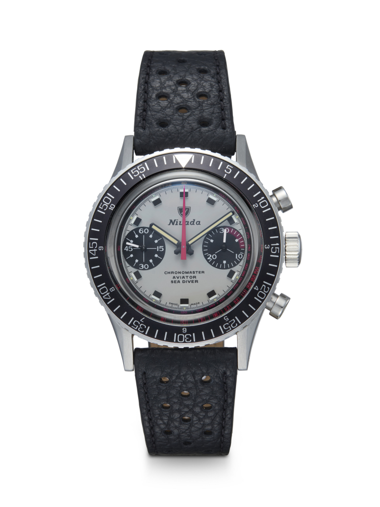 NIVADA GRENCHEN, CHRONOMASTER AVIATOR SEA DIVER, AN ATTRACTIVE STEEL MANUAL-WINDING WRISTWATCH WITH VALJOUX 23 MOVEMENT