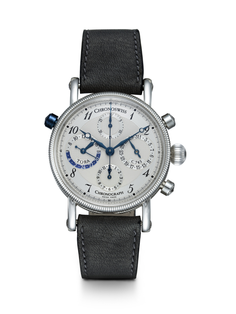 CHRONOSWISS, TORA GMT REF. CH 7420, A PLATINUM AUTOMATIC DUAL TIME CHRONOGRAPH WRISTWATCH