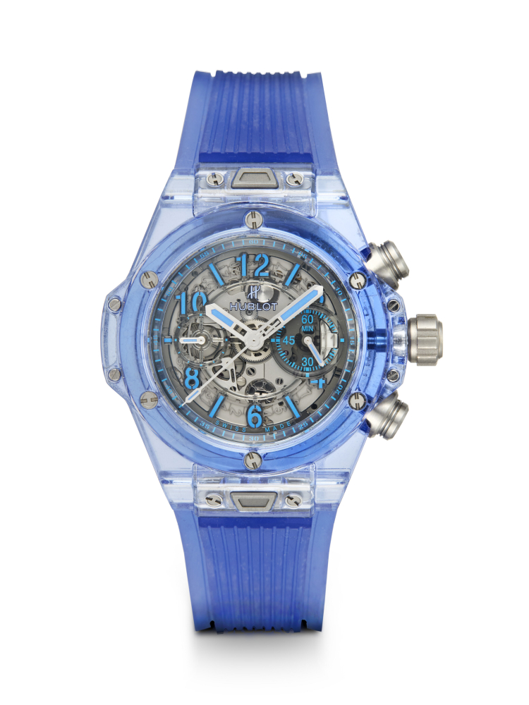 HUBLOT BIG BANG UNICO SAPPHIRE, A LIMITED EDITION AUTOMATIC CHRONOGRAPH WITH A BLUE SAPPHIRE CASE