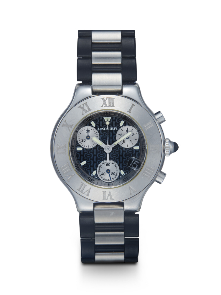 CARTIER, MUST 21, A STAINLESS STEEL QUARTZ CHRONOGRAPH WRISTWATCH