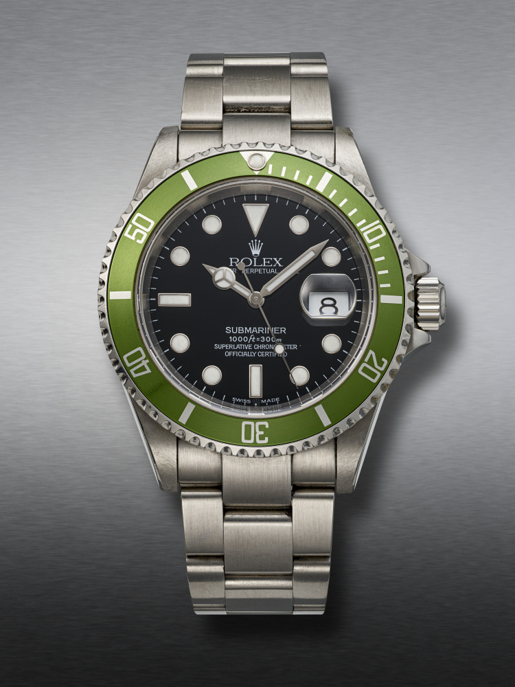 ROLEX, STAINLESS STEEL 'SUBMARINER', SO-CALLED 'KERMIT FLAT FOUR', REF. 16610 T