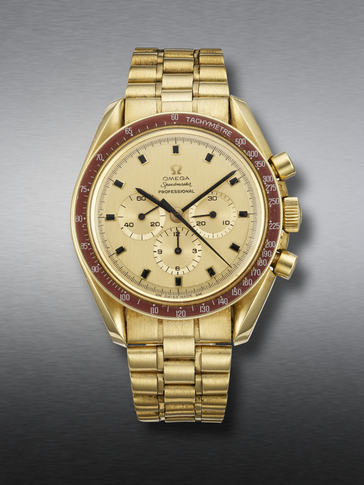 OMEGA, EARLY AND RARE LIMITED EDITION YELLOW GOLD CHRONOGRAPH ‘SPEEDMASTER APOLLO XI 1969’, NO. 067, REF. 145.022BA