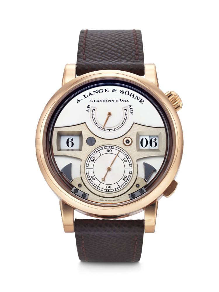 A. LANGE & SOHNE. AN EXCEPTIONAL AND IMPRESSIVE 18K PINK GOLD STRIKING TIME WRISTWATCH WITH DIGITAL TIME DISPLAY, POWER RESERVE INDICATION AND HACK FEATURE