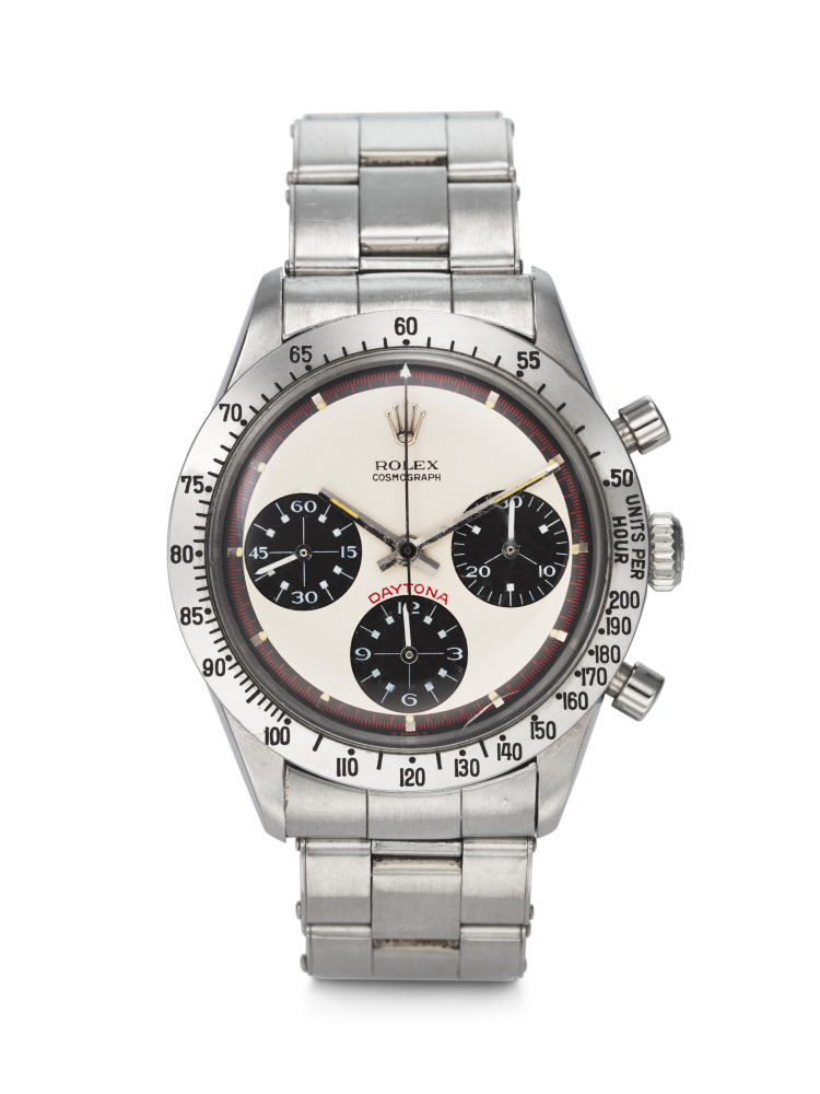 ROLEX. AN ICONIC AND HIGHLY ATTRACTIVE STAINLESS STEEL CHRONOGRAPH WRISTWATCH WITH 'PAUL NEWMAN' DIAL AND BRACELET