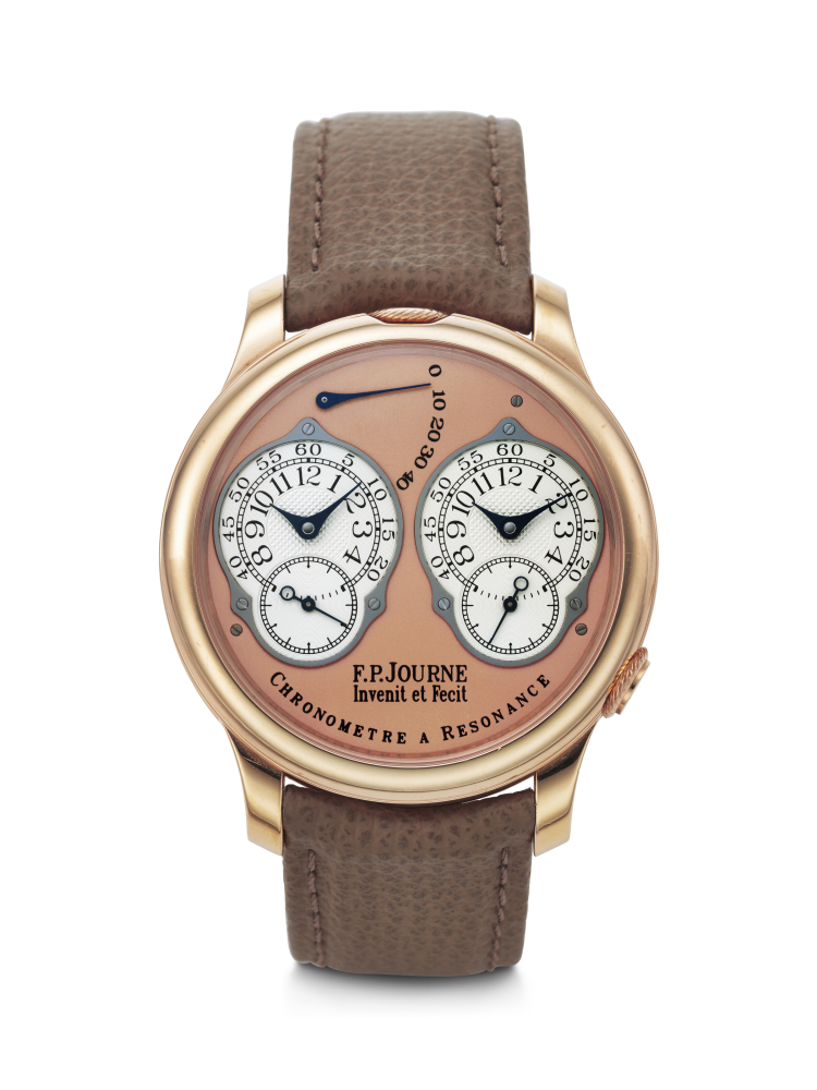F.P. JOURNE. A VERY RARE AND DISTINGUISHED 18K PINK GOLD CHRONOMETER WRISTWATCH WITH RESONANCE-CONTROLLED TWIN INDEPENDENT GEAR-TRAIN MOVEMENT AND POWER RESERVE