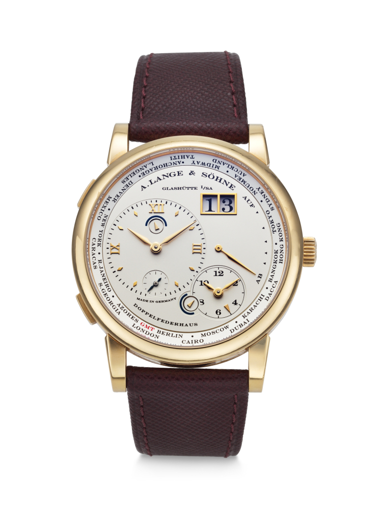 A. LANGE & SÖHNE. AN ATTRACTIVE 18K PINK GOLD WORLD AND DUAL TIME WRISTWATCH WITH LARGE DATE, POWER RESERVE, AND DUAL DAY/NIGHT INDICATION