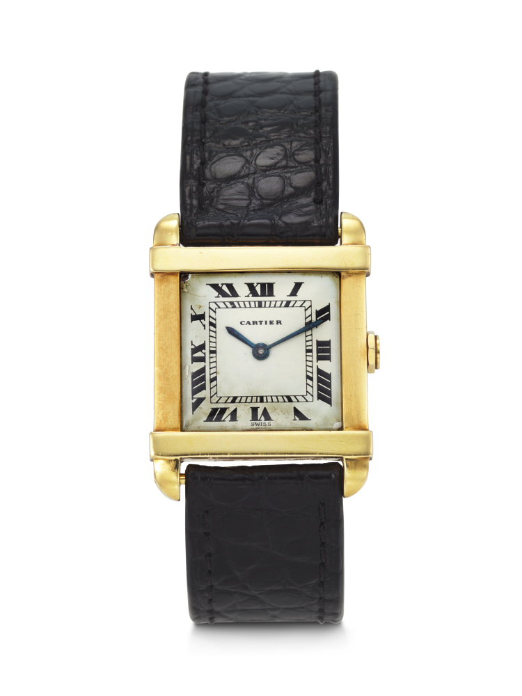 CARTIER. A VERY RARE AND ATTRACTIVE 18K GOLD WRISTWATCH