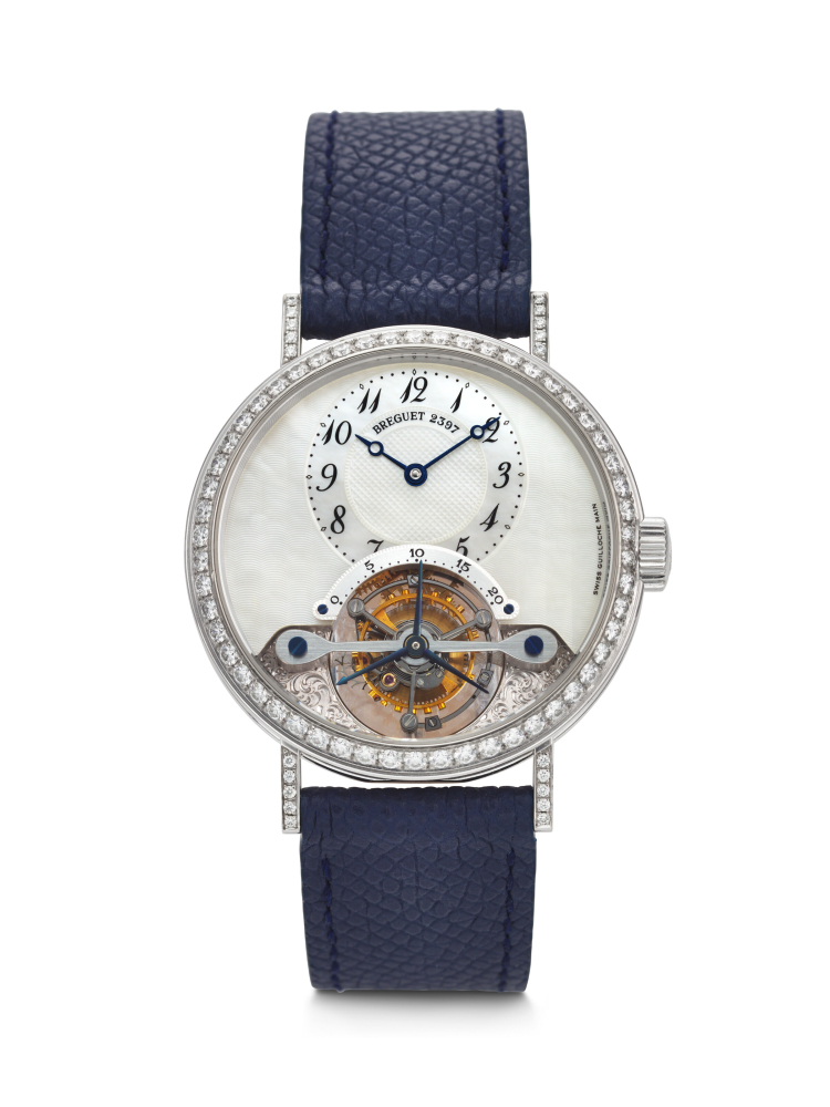 BREGUET. AN IMPRESSIVE 18K WHITE GOLD AND DIAMOND-SET TOURBILLON WRISTWATCH WITH MOTHER OF PEARL DIAL