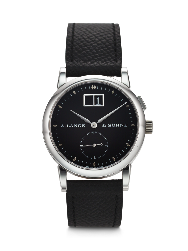 A. LANGE & SÖHNE. A VERY RARE AND COVETED PLATINUM WRISTWATCH WITH OUTSIZED DATE