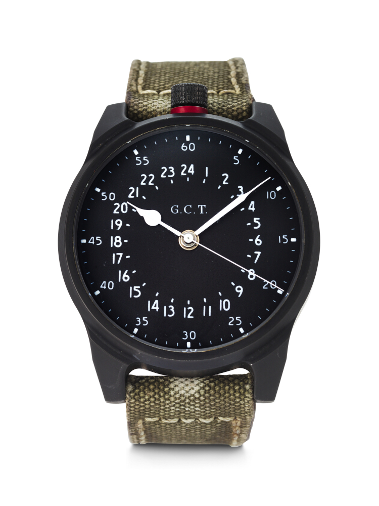VORTIC WATCH COMPANY, WORN BY MICHAEL KELLY IN SEASON THREE AND FOUR OF JACK RYAN. A PROP-WORN PVD-COATED STAINLESS STEEL AND TITANIUM 24-HOUR WRISTWATCH WITH HAMILTON MILITARY-GRADE MOVEMENT