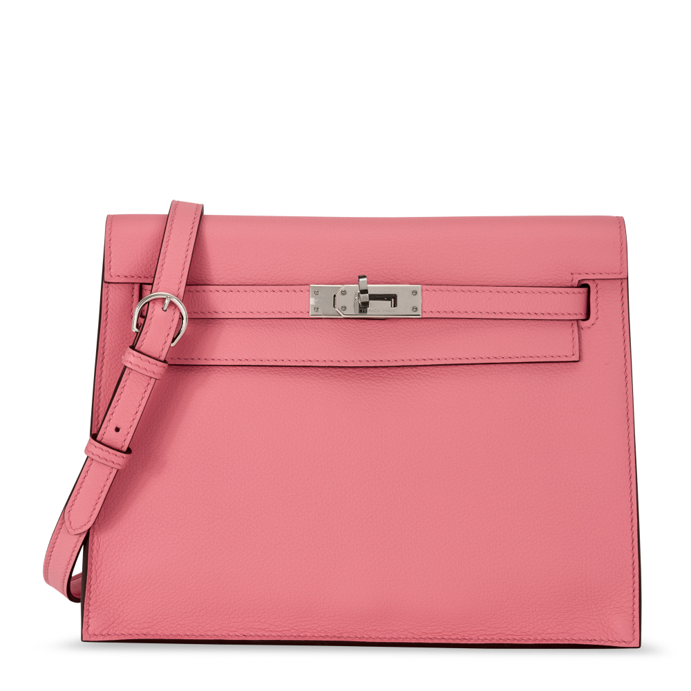 A LIMITED EDITION ROSE D'ÉTÈ EVERCOLOR LEATHER & VERT CYPRESS VERSO KELLY DANSE WITH PALLADIUM HARDWARE