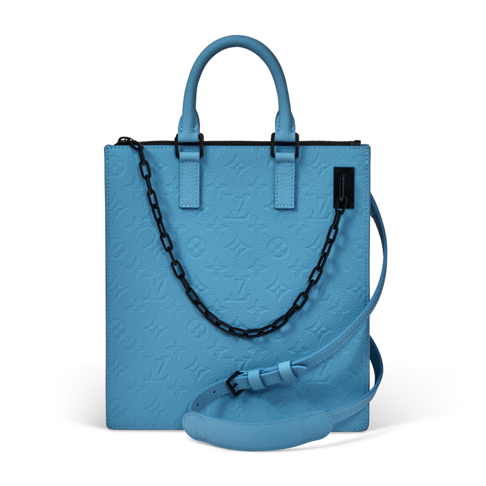 AN ELECTRIC BLUE TAURILLION LEATHER MONOGRAM SAC PLAT MESSENGER WITH BLACK HARDWARE