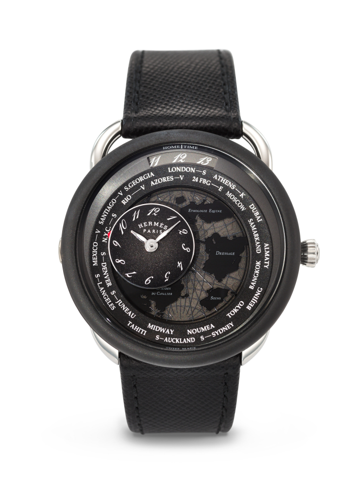 HÉRMES, PLATINUM AND DLC-COATED TITANIUM DUAL TIME AND ORBITAL WORLD TIME 'ARCEAU LE TEMPS VOYAGEUR', REF. AR10.741