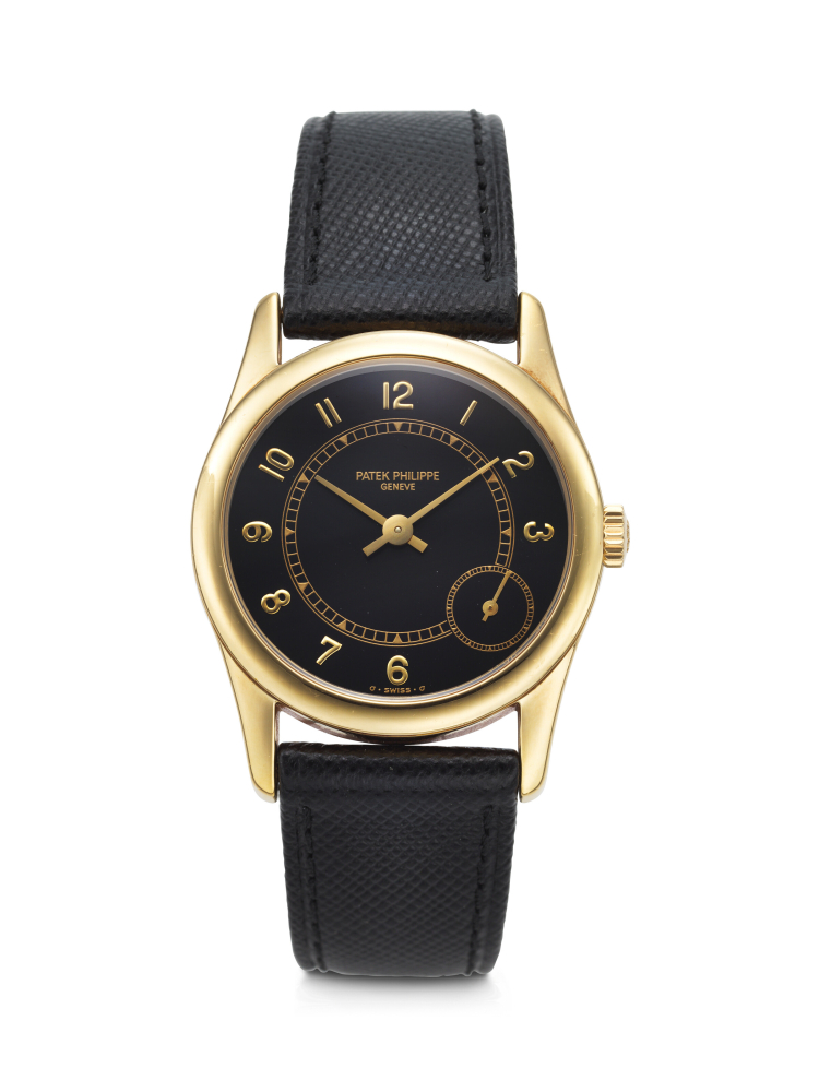 PATEK PHILIPPE, YELLOW GOLD 'CALATRAVA' WITH BLACK DIAL, REF. 5000