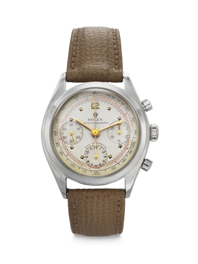 ROLEX, VERY RARE STAINLESS STEEL ANTI-MAGNETIC CHRONOGRAPH 'PRE-DAYTONA' WITH MULTISCALE DIAL, REF. 6034