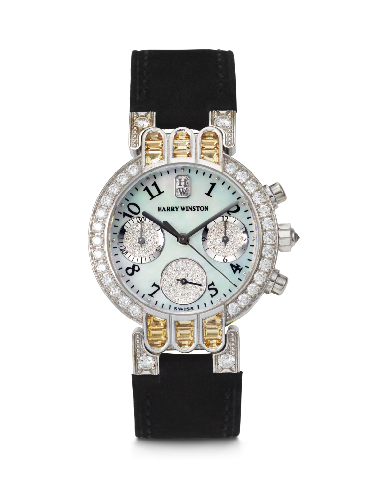 HARRY WINSTON, WHITE GOLD, DIAMOND, AND GEM-SET QUARTZ 'PREMIER CHRONOGRAPH', REF. 200UCQ32W