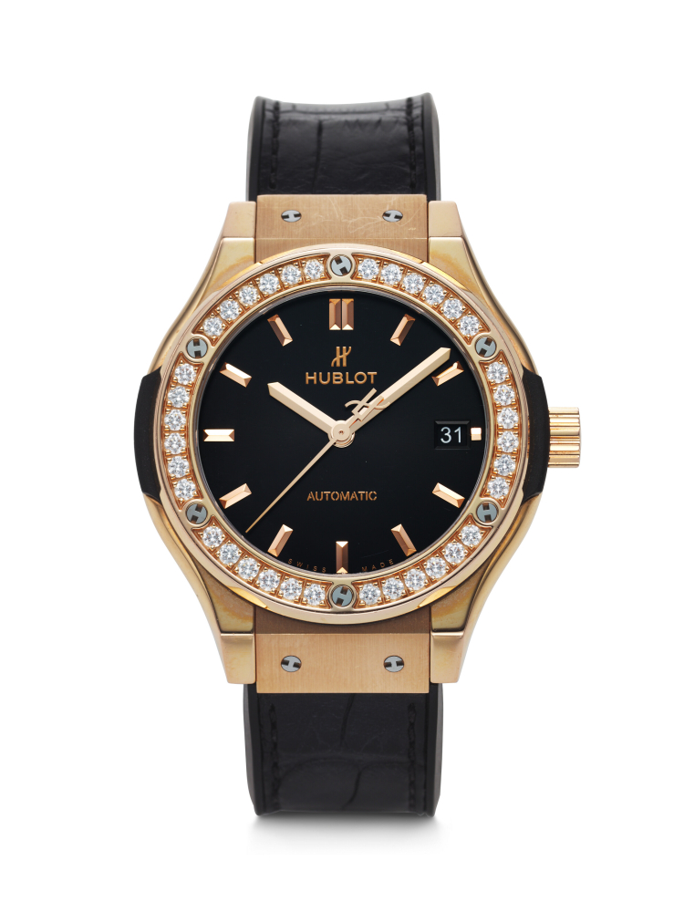HUBLOT, PINK GOLD, PVD-COATED TITANIUM, AND DIAMOND-SET 'CLASSIC FUSION', REF. 565.OX.1480.RX.1204