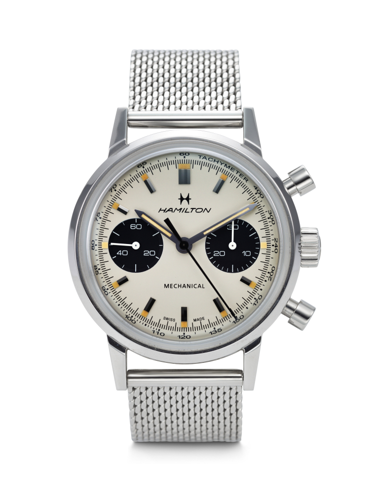 HAMILTON, STAINLESS STEEL CHRONOGRAPH 'AMERICAN CLASSIC INTRA-MATIC', REF. H384290