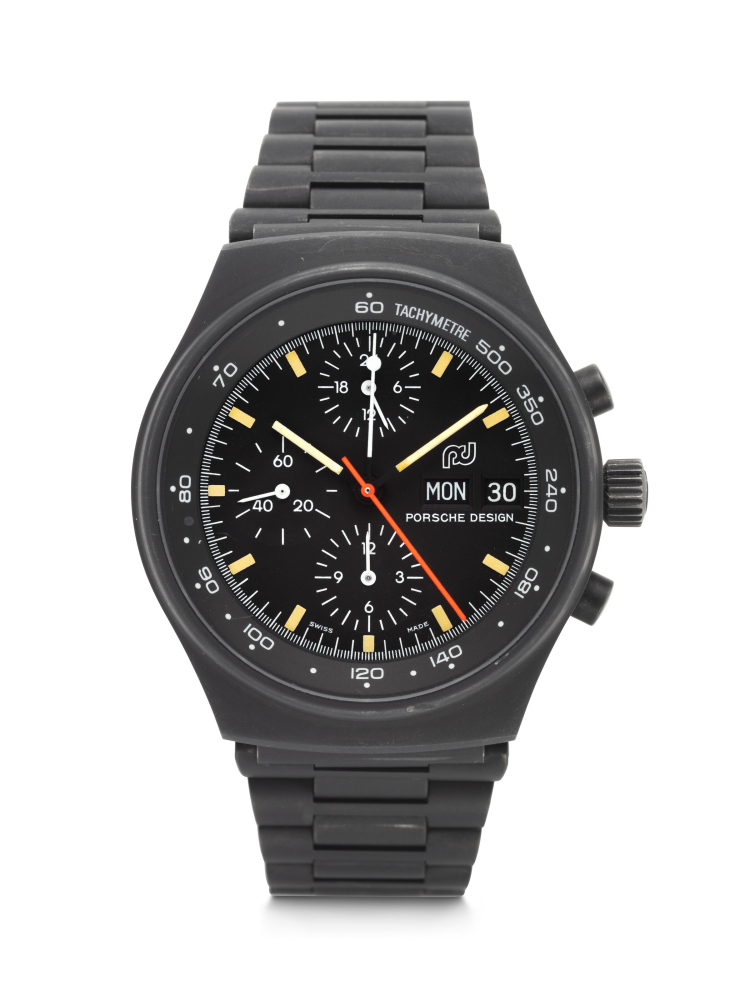 ORFINA MADE FOR PORSCHE DESIGN, WELL-PRESERVED AND COVETED PVD-COATED STAINLESS STEEL 'CHRONOGRAPH 1', REF. 7176S
