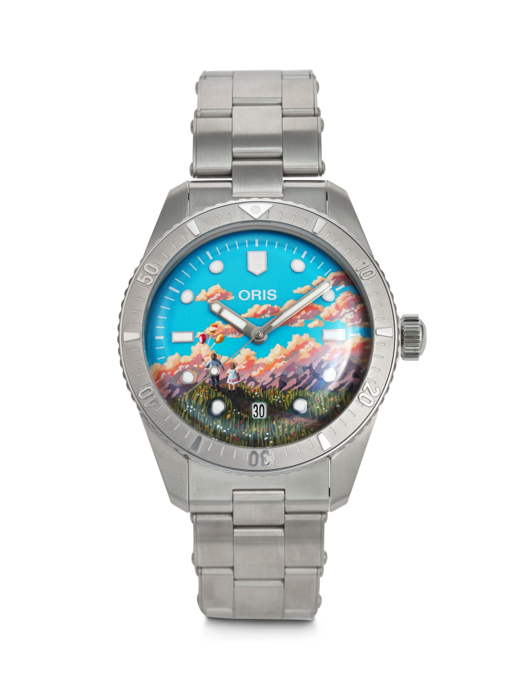 IFL, UNIQUE STAINLESS STEEL 'ORIS DIVERS SIXY-FIVE COTTON CANDY' WITH HAND-PAINTED DIAL, REF. 01 733 7771 4055-07 8 19 18