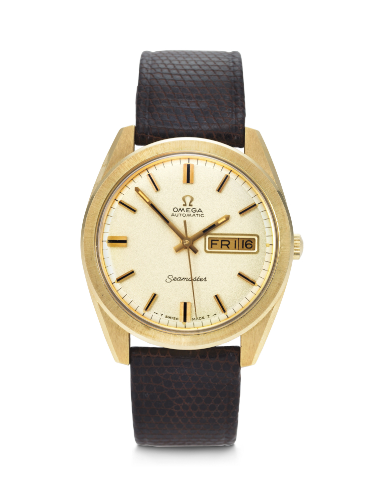 OMEGA, WELL-PRESERVED 14K GOLD-PLATED STAINLESS STEEL 'SEAMASTER' WITH DAY AND DATE, REF. 168.032